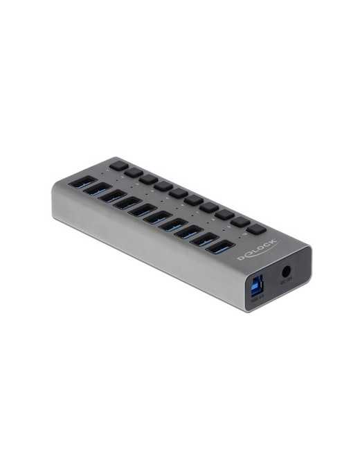 DELOCK USB hub 63670 με διακόπτες, 10x θυρών, 5Gbps, γκρι