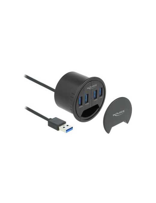 DELOCK USB hub 64153, 4x θυρών, 5Gbps, Φ60mm, USB σύνδεση, μαύρο