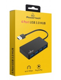 POWERTECH USB hub PT-1145, 4x θυρών, 5Gbps, USB σύνδεση, μαύρο