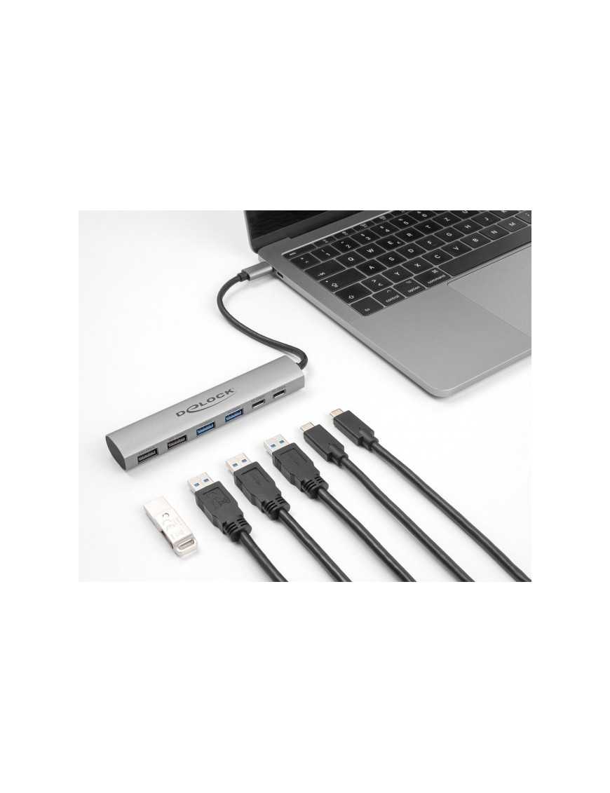 DELOCK USB hub 64232, 6x θυρών, 10Gbps, USB-C σύνδεση, γκρι