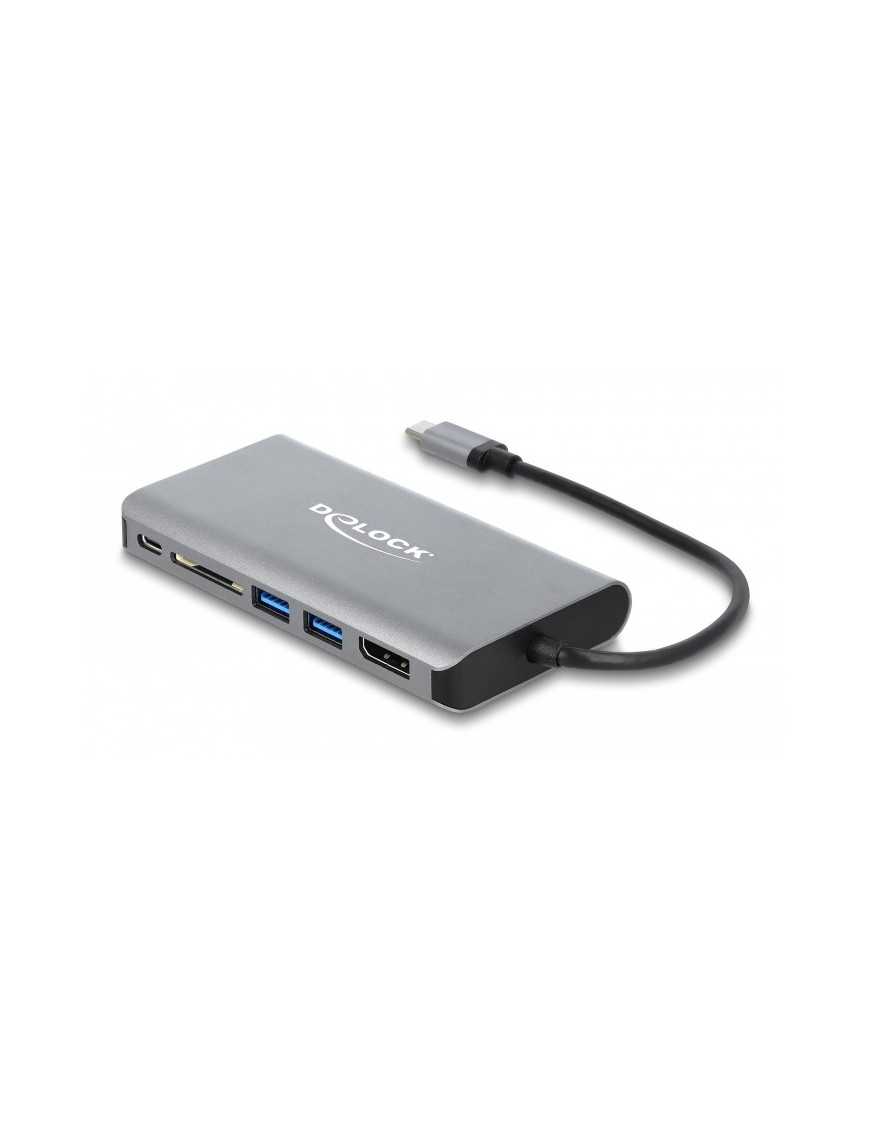 DELOCK docking station 87683, 7 θύρες, USB-C, 100W PD, 4K, MST, γκρι