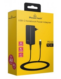 POWERTECH τροφοδοτικό laptop PT-1157, USB-C PD, universal, 90W, μαύρο