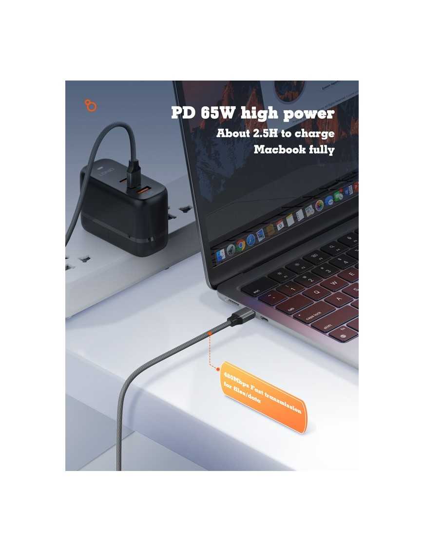 LDNIO καλώδιο USB-C σε USB-C LC442C, 65W PD, 2m, γκρι