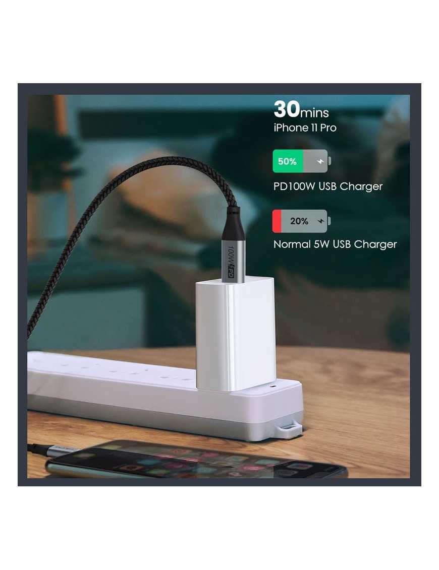 CABLETIME καλώδιο USB-C CMCM100W, 100W PD, 480Mbps, 1m, μαύρο