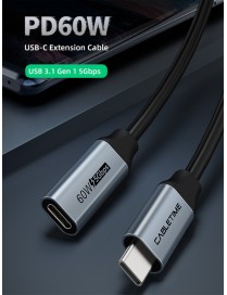 CABLETIME καλώδιο προέκτασης USB-C CMCF60, 60W, 5Gbps, 4K, 0.5m, μαύρο