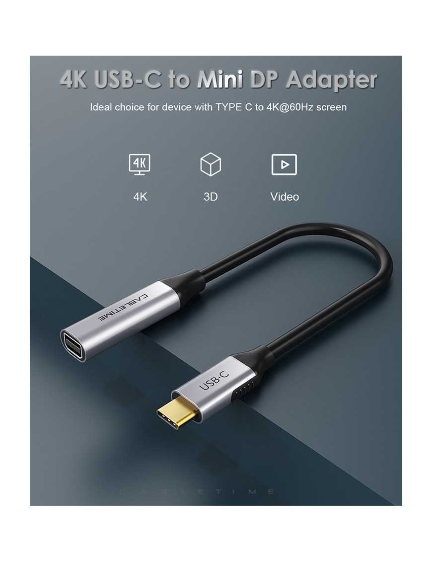 CABLETIME αντάπτορας USB-C σε Mini DisplayPort CT-CMMDP, 4K/60Hz, μαύρος