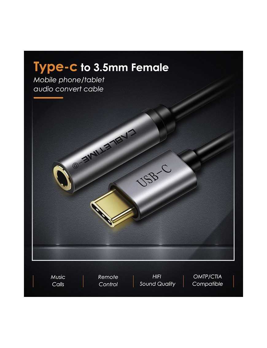 CABLETIME αντάπτορας USB-C σε 3.5mm CT-CMAUD, DAC chipset, γκρι