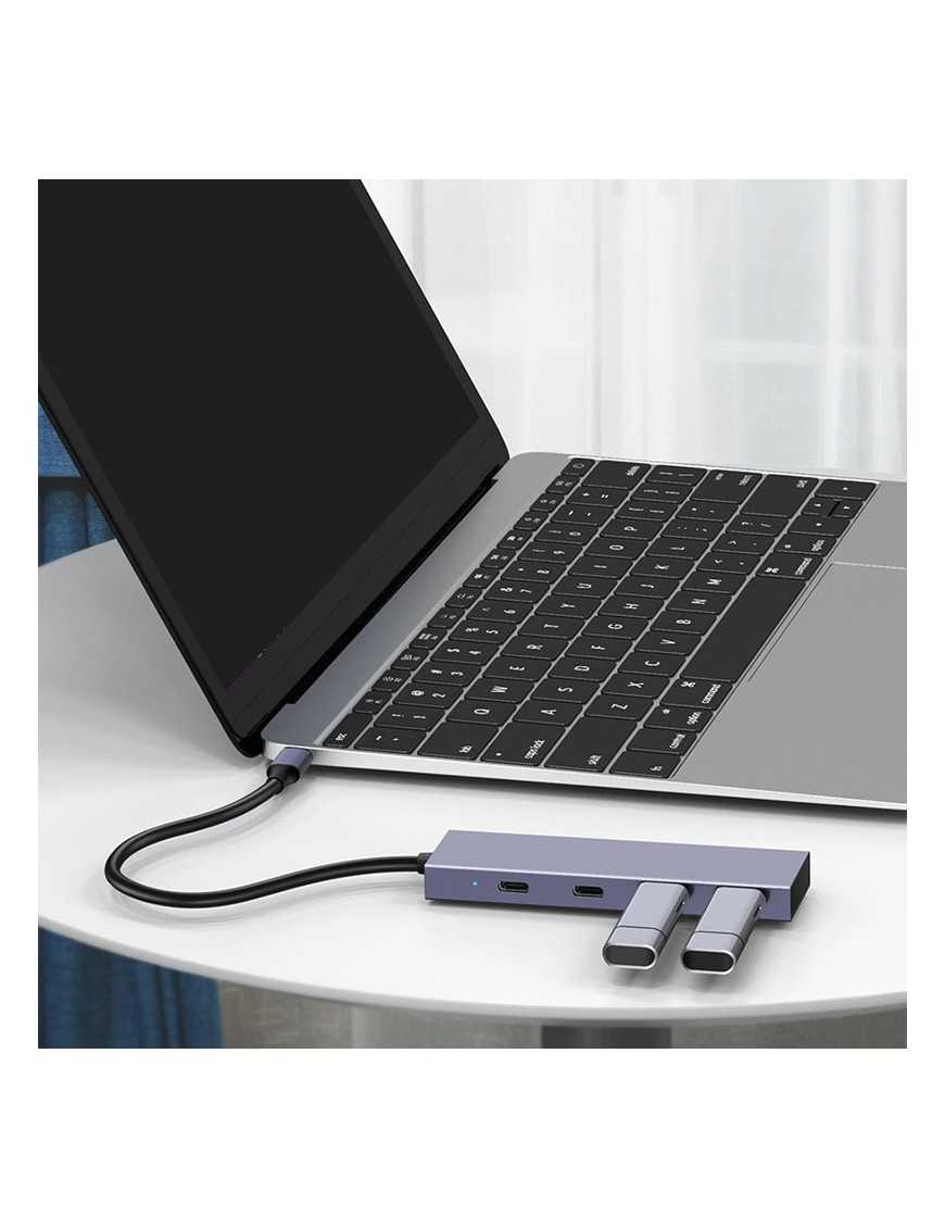POWERTECH USB hub PTH-110, 4x θυρών, 10Gbps, USB-C σύνδεση, γκρι