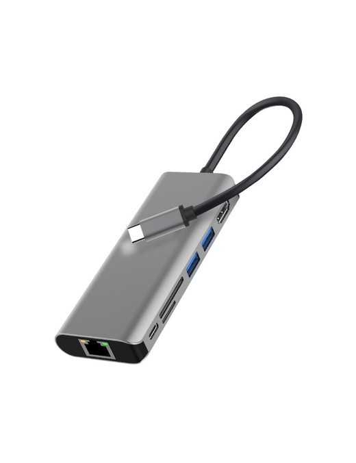 POWERTECH docking station PTH-112, 7 θυρών, USB-C σύνδεση, 100W PD, γκρι
