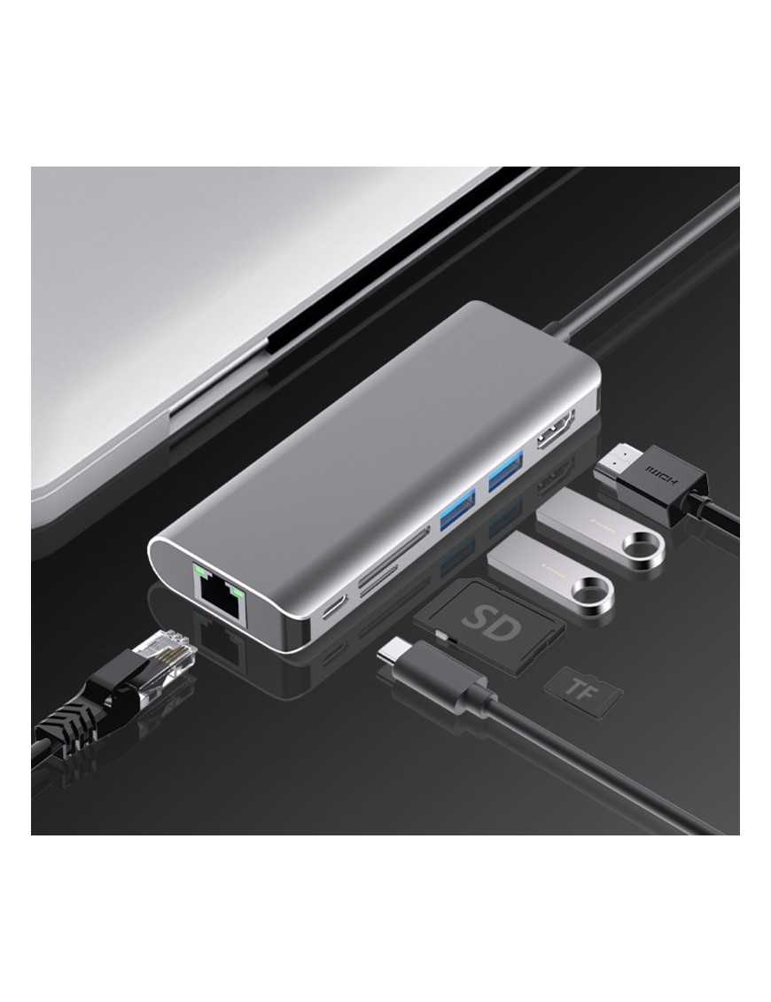 POWERTECH docking station PTH-112, 7 θυρών, USB-C σύνδεση, 100W PD, γκρι