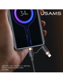 USAMS καλώδιο USB Type-C + Lightning US-SJ483, PD 3A 60W, 1.2m, μαύρο