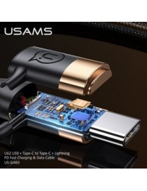 USAMS καλώδιο USB Type-C + Lightning US-SJ483, PD 3A 60W, 1.2m, μαύρο