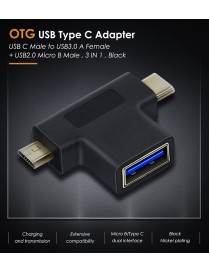 CABLETIME αντάπτορας USB σε USB-C & micro USB CT-3IN1-AB, 5Gbps, μαύρος