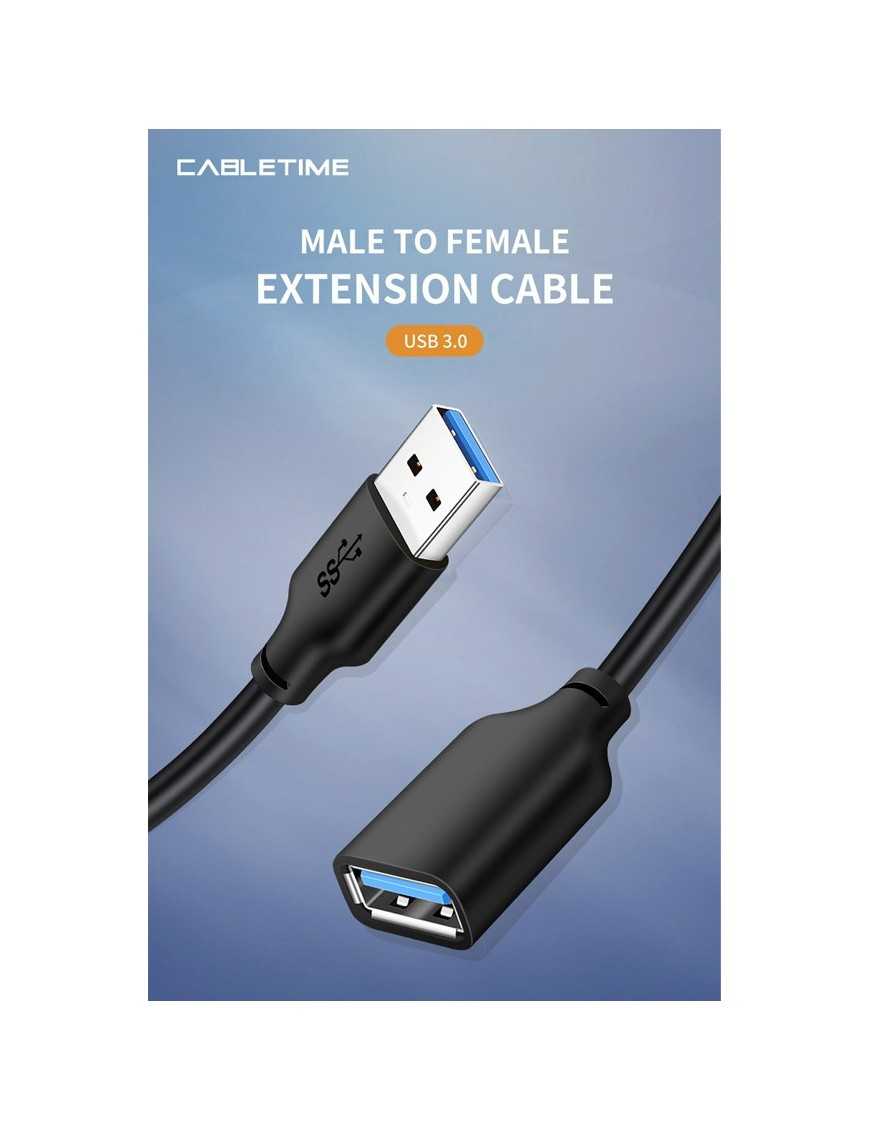 CABLETIME καλώδιο προέκτασης USB CT-AMAFN, 5Gbps, 1m, μαύρο