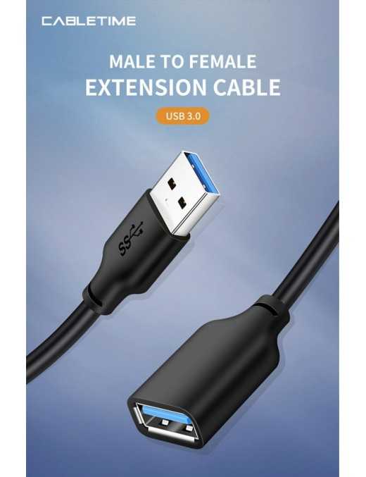 CABLETIME καλώδιο προέκτασης USB CT-AMAFN, 5Gbps, 1m, μαύρο