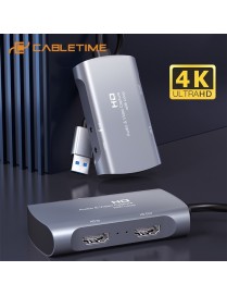 CABLETIME audio & video capture CT-HAVC-AG, HDMI/USB, loop 4K/60Hz, γκρι