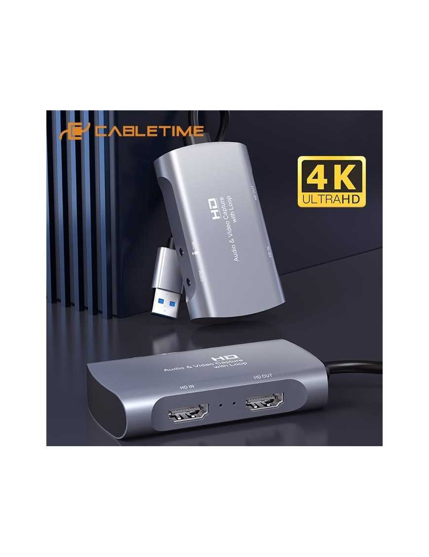 CABLETIME audio & video capture CT-HAVC-AG, HDMI/USB, loop 4K/60Hz, γκρι