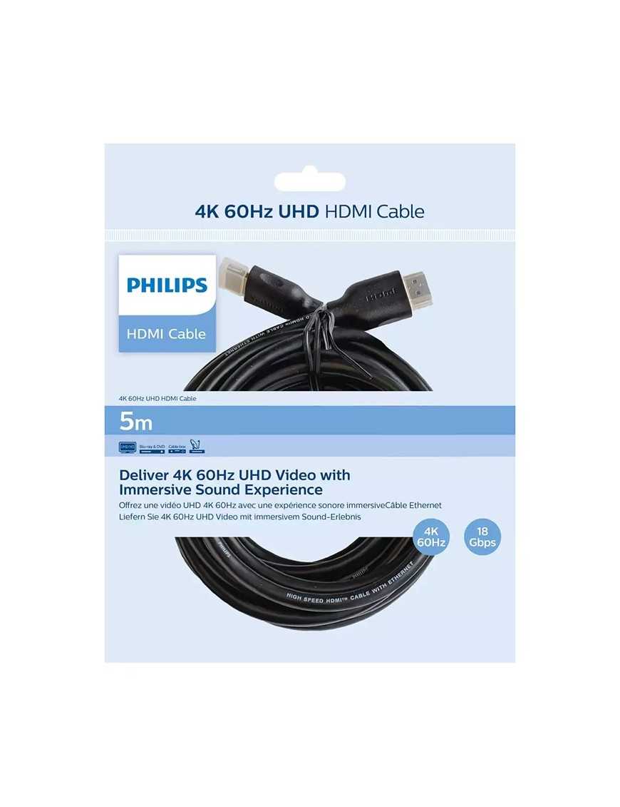 PHILIPS καλώδιο HDMI 2.0 SWV5551, 4K/60Hz, 18Gbps, CCS, 5m, μαύρο