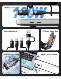 USAMS καλώδιο USB/USB-C σε 3 in 1 US-SJ646, PD 100W, 2m, μαύρο