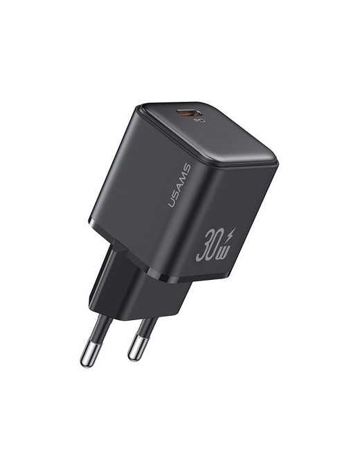USAMS φορτιστής τοίχου US-CC186, USB-C θύρα εξόδου, 30W PD, μαύρος
