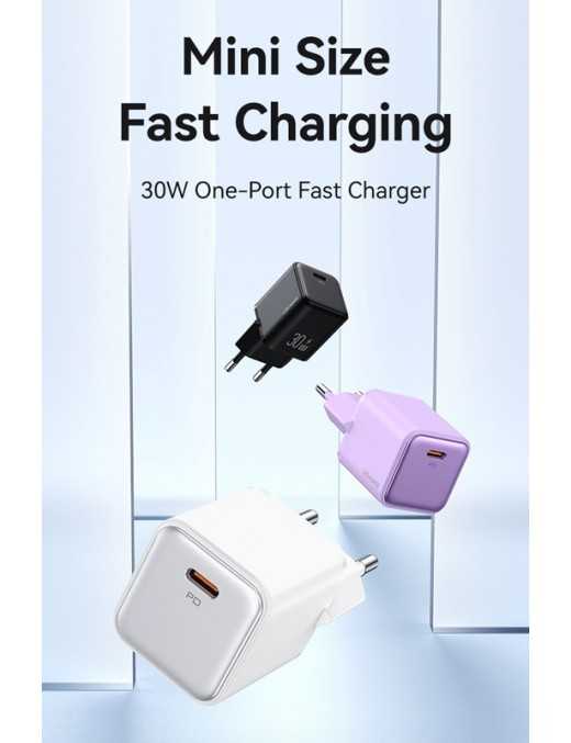 USAMS φορτιστής τοίχου US-CC186, USB-C θύρα εξόδου, 30W PD, λευκός