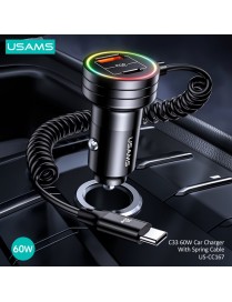 USAMS φορτιστής αυτοκινήτου US-CC167 με καλώδιο, USB/USB-C, 60W, μαύρος