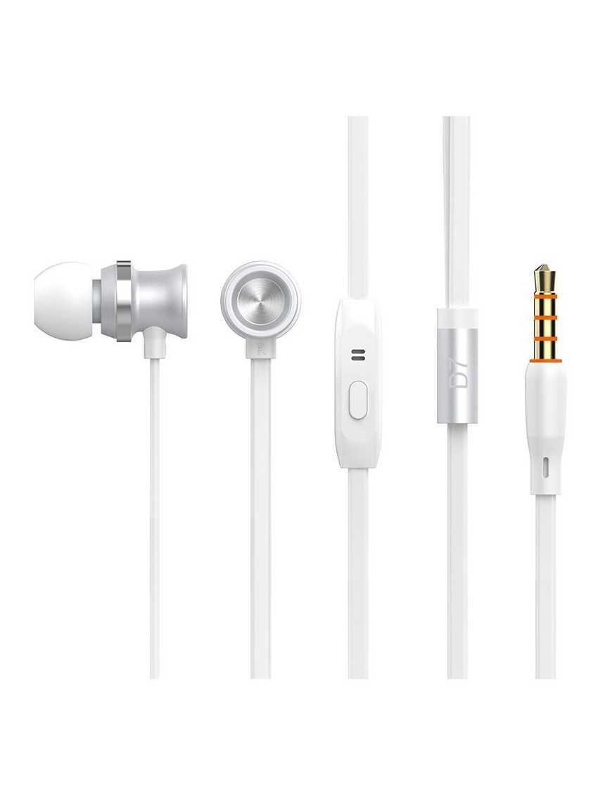 CELEBRAT earphones με μικρόφωνο D7, 3.5mm σύνδεση, Φ10mm, 1.2m, λευκό