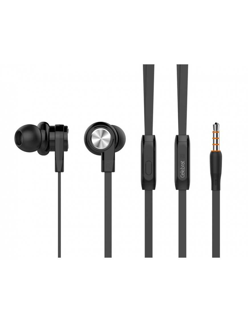 CELEBRAT earphones με μικρόφωνο D9, 3.5mm σύνδεση, Φ10mm, 1.2m, μαύρα