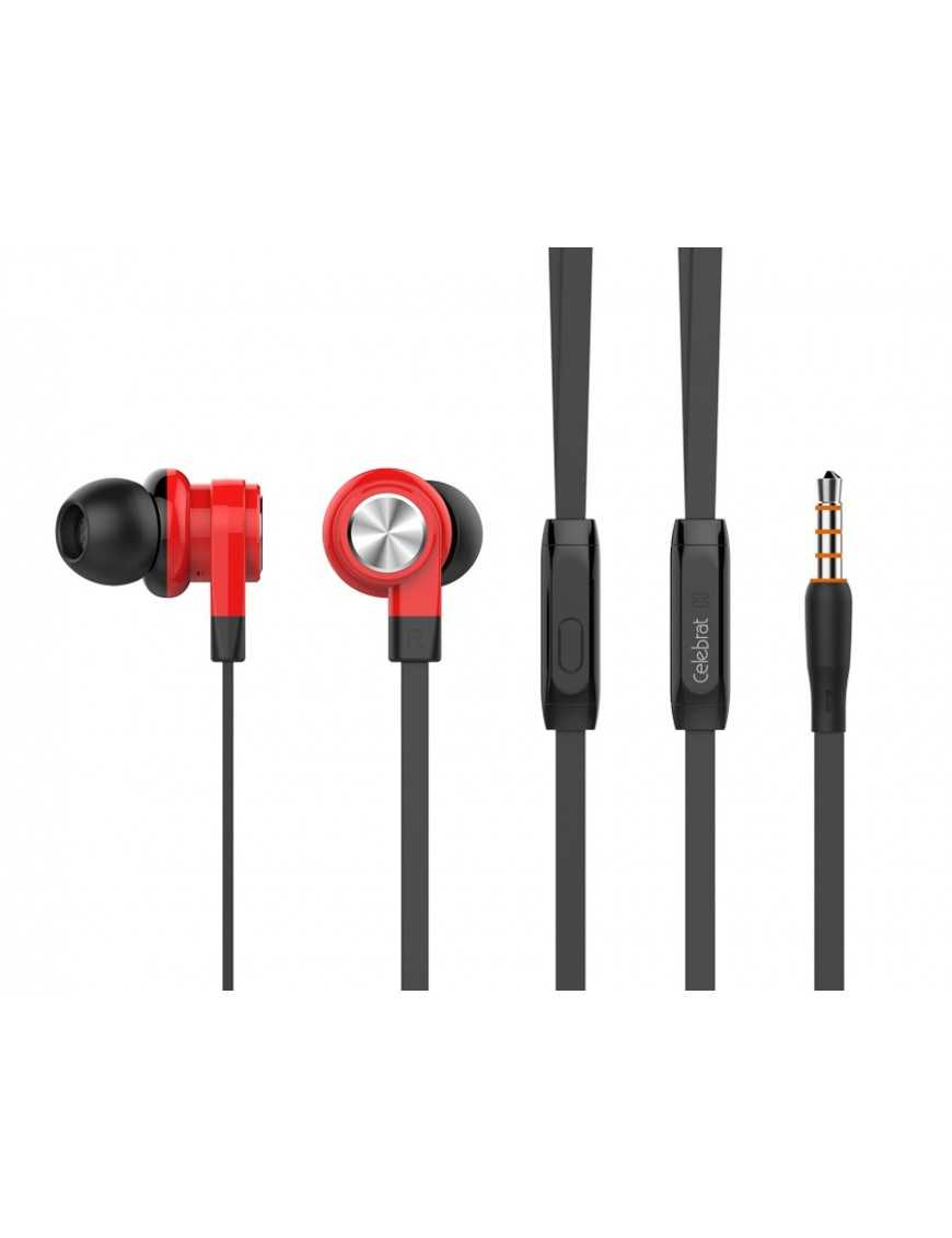 CELEBRAT earphones με μικρόφωνο D9, 3.5mm σύνδεση, Φ10mm, 1.2m, κόκκινα