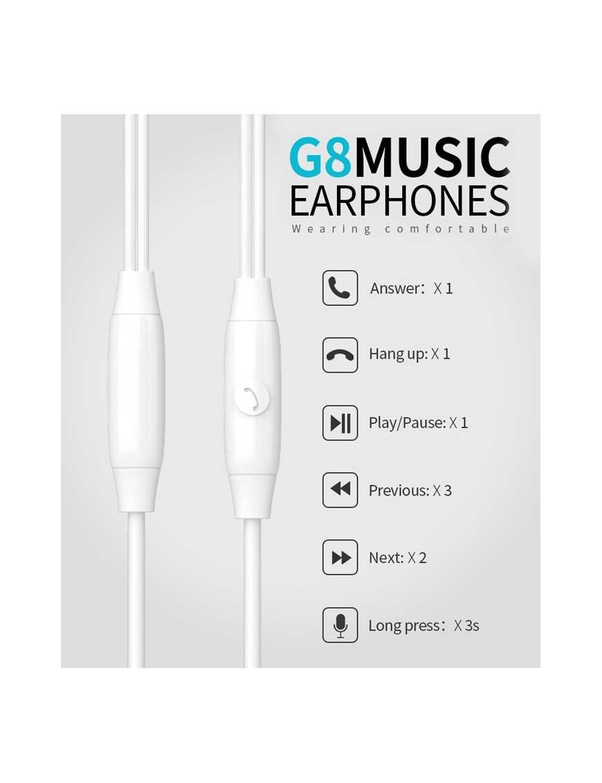 CELEBRAT earphones με μικρόφωνο G8, 3.5mm σύνδεση, Φ14.2mm, 1.2m, μαύρα