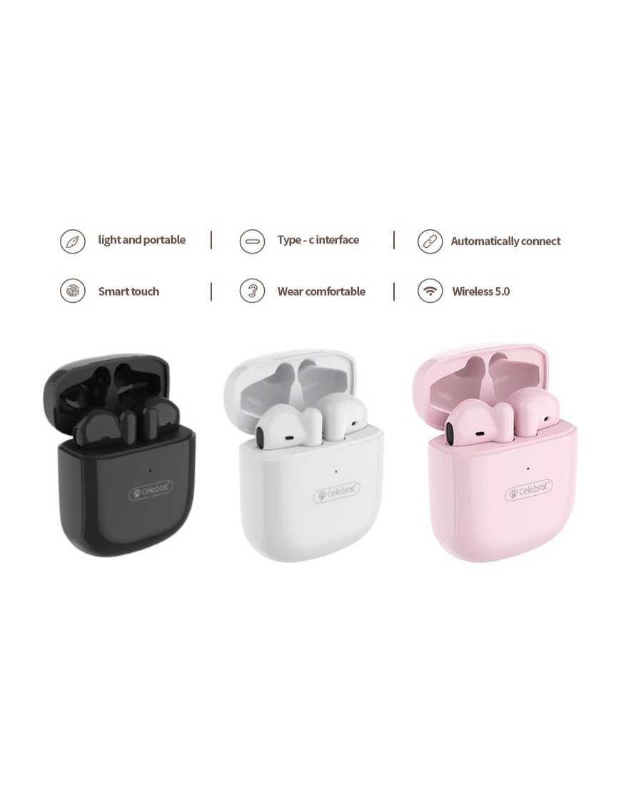 CELEBRAT earphones με θήκη φόρτισης W16, True Wireless, Φ13mm, μαύρα