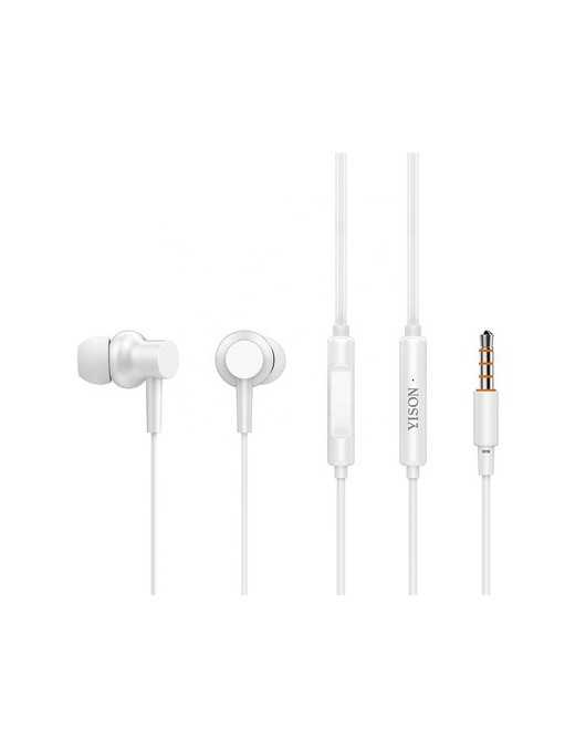 YISON earphones με μικρόφωνο X2, 3.5mm σύνδεση, Φ10mm, 1.36m, λευκά