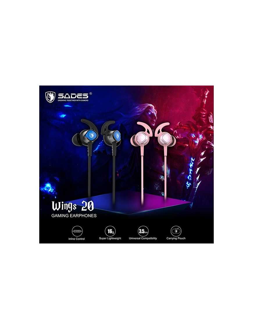 SADES gaming earphones Wings 20 με μικρόφωνο, 3.5mm, Φ12mm, 1.2m, ροζ