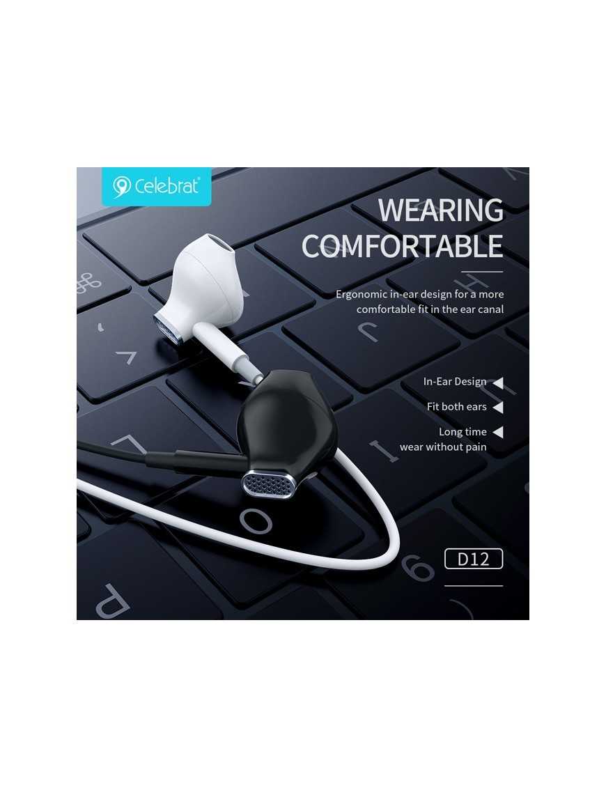 CELEBRAT earphones με μικρόφωνο D12, USB-C σύνδεση, Φ14.2mm, 1.2m, μαύρα