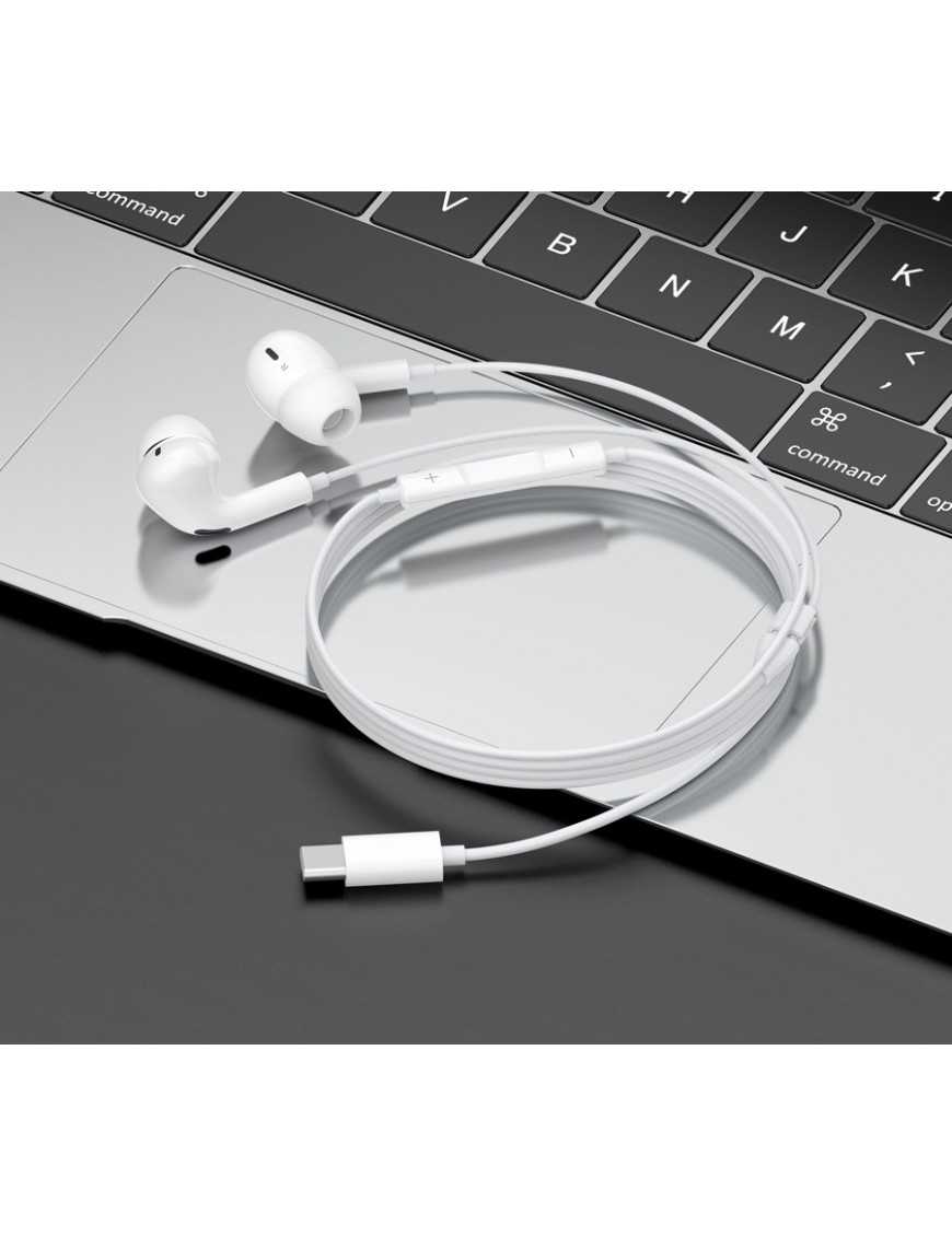 CELEBRAT earphones με μικρόφωνο E300, USB-C σύνδεση, Φ10mm, 1.2m, λευκά