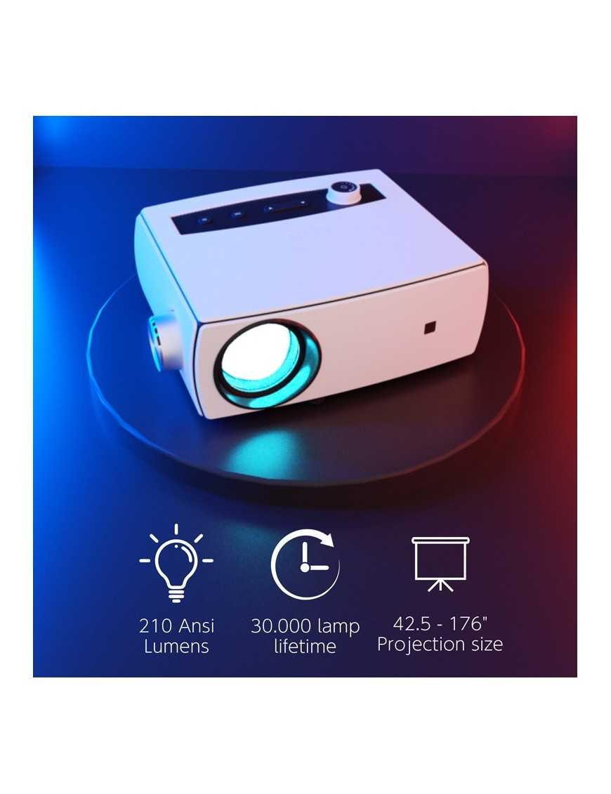 POWERTECH LED βιντεοπροβολέας PT-1158, ηχείο, 1080p, 210 ANSI lm, λευκός