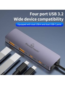 POWERTECH USB hub CAB-UC082, 4x θυρών, 10Gbps, USB-C σύνδεση, γκρι