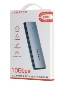 CABLETIME θήκη για M.2 NVMe/SATA SSD CT-SSD03-AG tool free, 10Gbps, γκρι