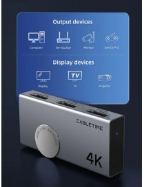 CABLETIME HDMI switch CT-HS4K-AG, 2 σε 1, 4K/60Hz, bi-directional, γκρι