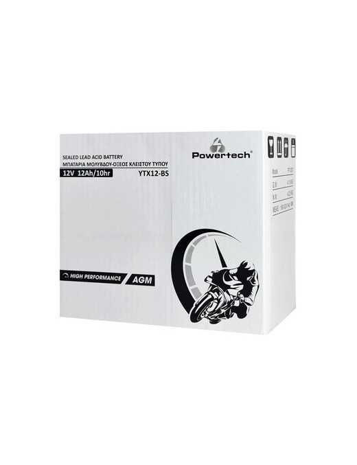 POWERTECH μπαταρία μολύβδου μοτοσυκλέτας PT-1207, 12V 12Ah AGM, YTX12-BS