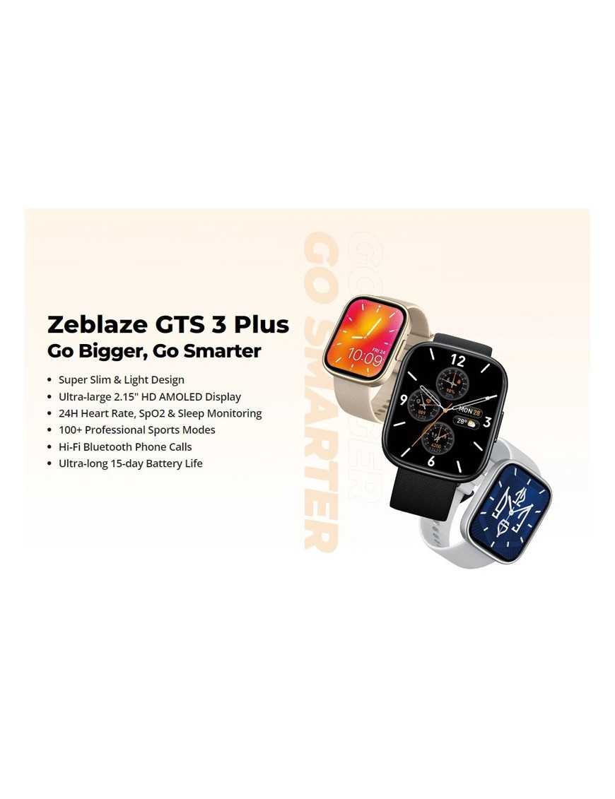 ZEBLAZE smartwatch GTS 3 Plus, heart rate, 2.15" AMOLED, IP68, μαύρο