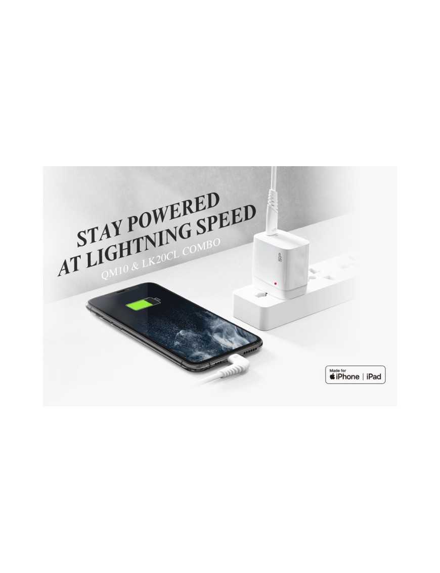 SILICON POWER φορτιστής τοίχου QM10 με καλώδιο, USB-C, 18W, MFi, λευκός