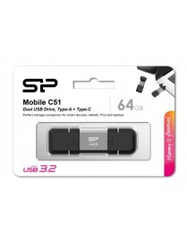 SILICON POWER USB Flash Drive C51, USB/USB-C, 64GB, 120MBps, ασημί