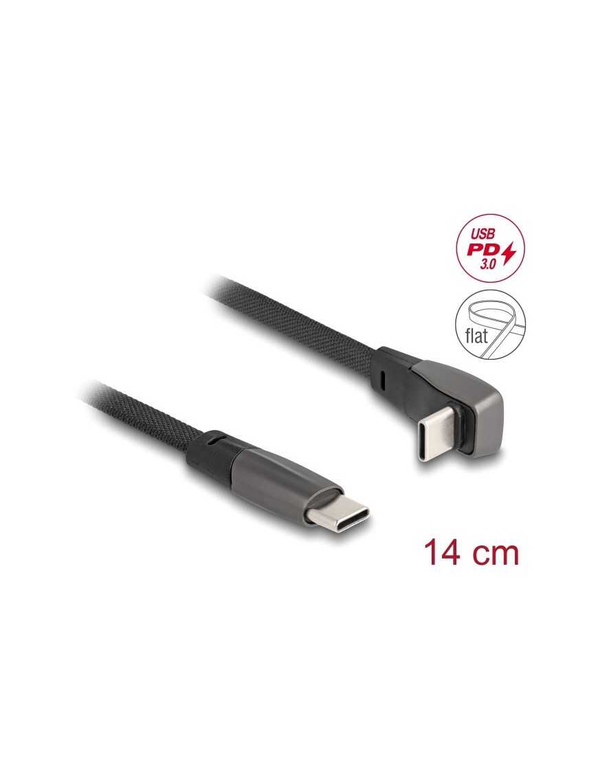 DELOCK καλώδιο USB-C 80750, 60W, flat, γωνιακό, 480 Mbps, 14cm, μαύρο