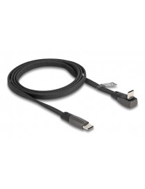 DELOCK καλώδιο USB-C 80751, 60W, flat, γωνιακό, 480 Mbps, 1m, μαύρο