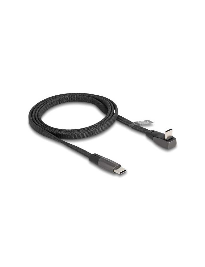 DELOCK καλώδιο USB-C 80751, 60W, flat, γωνιακό, 480 Mbps, 1m, μαύρο