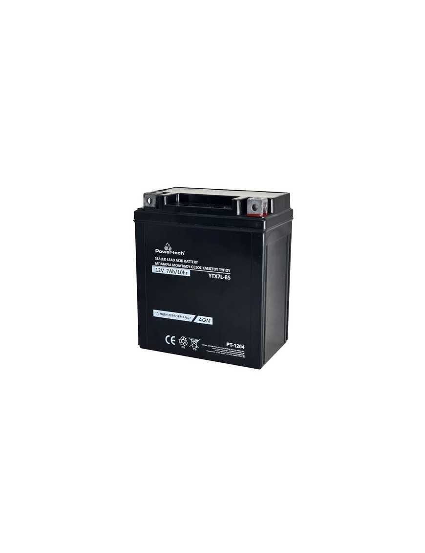 POWERTECH μπαταρία μολύβδου μοτοσυκλέτας PT-1204, 12V 7Ah, AGM, YTX7L-BS