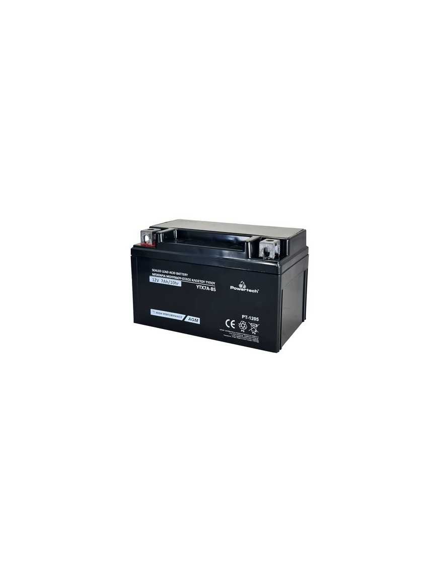 POWERTECH μπαταρία μολύβδου μοτοσυκλέτας PT-1205, 12V 7Ah, AGM, YTX7A-BS