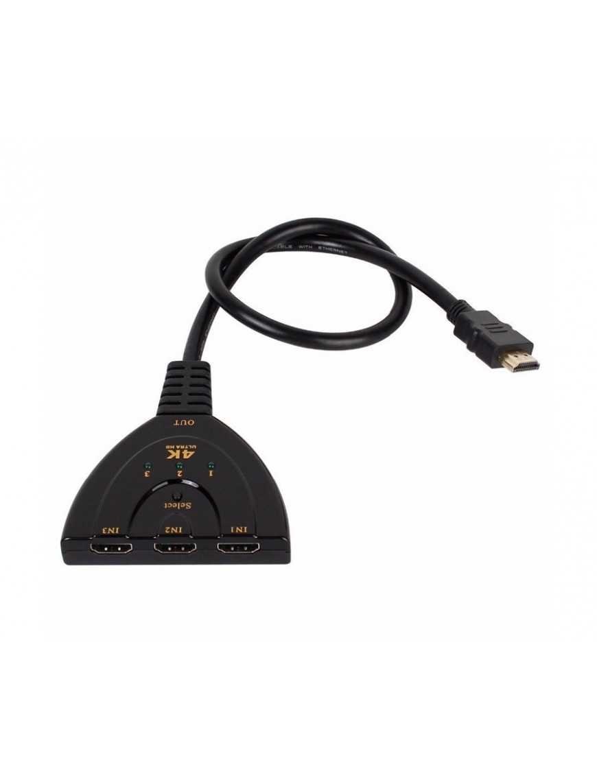 POWERTECH HDMI Switch CAB-H077, 3 σε 1, 4K, 0.50m, μαύρο