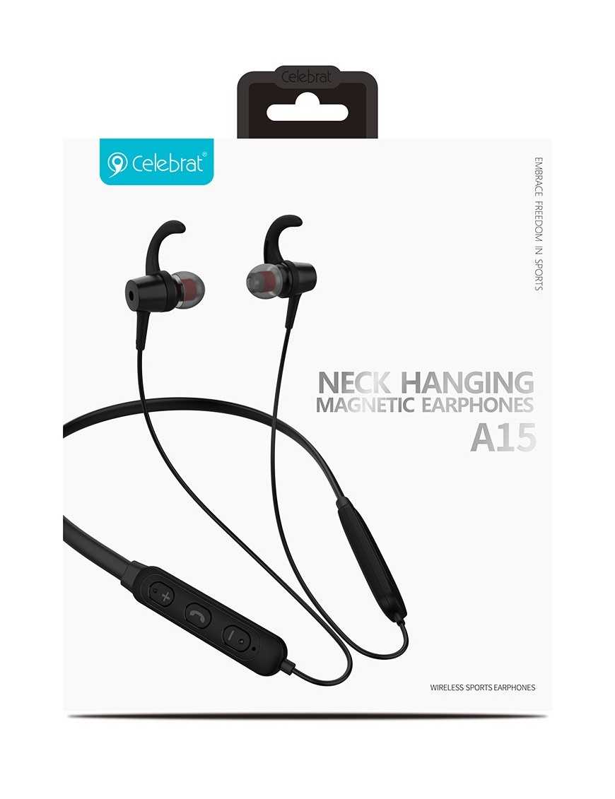 CELEBRAT earphones A15 με μαγνήτη, Bluetooth, 10mm, 130mAh, μαύρα